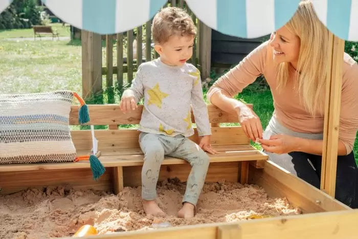 Plum Sandpit with Canopy | Large Wooden Sandbox for Outdoor Play