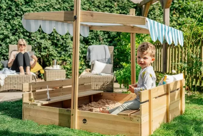 Plum Sandpit with Canopy | Large Wooden Sandbox for Outdoor Play