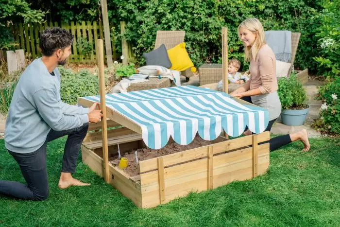 Plum Sandpit with Canopy | Large Wooden Sandbox for Outdoor Play